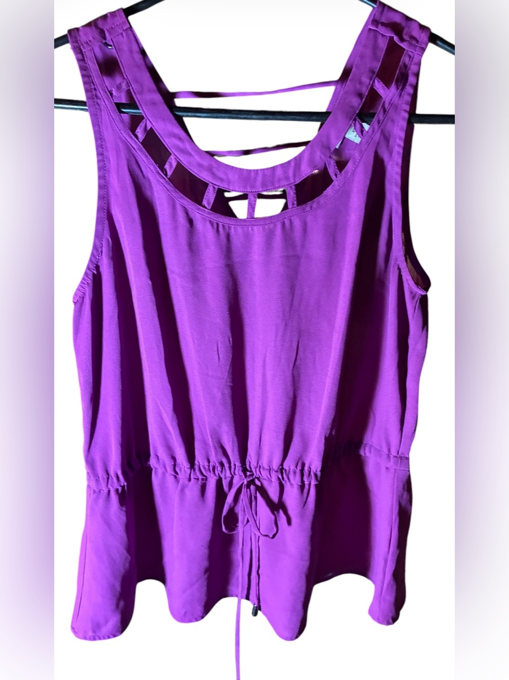 ÁMBAR Vivid Viola Purple Flowing Sleeveless Tank Top Elastic Drawstring Waist XS